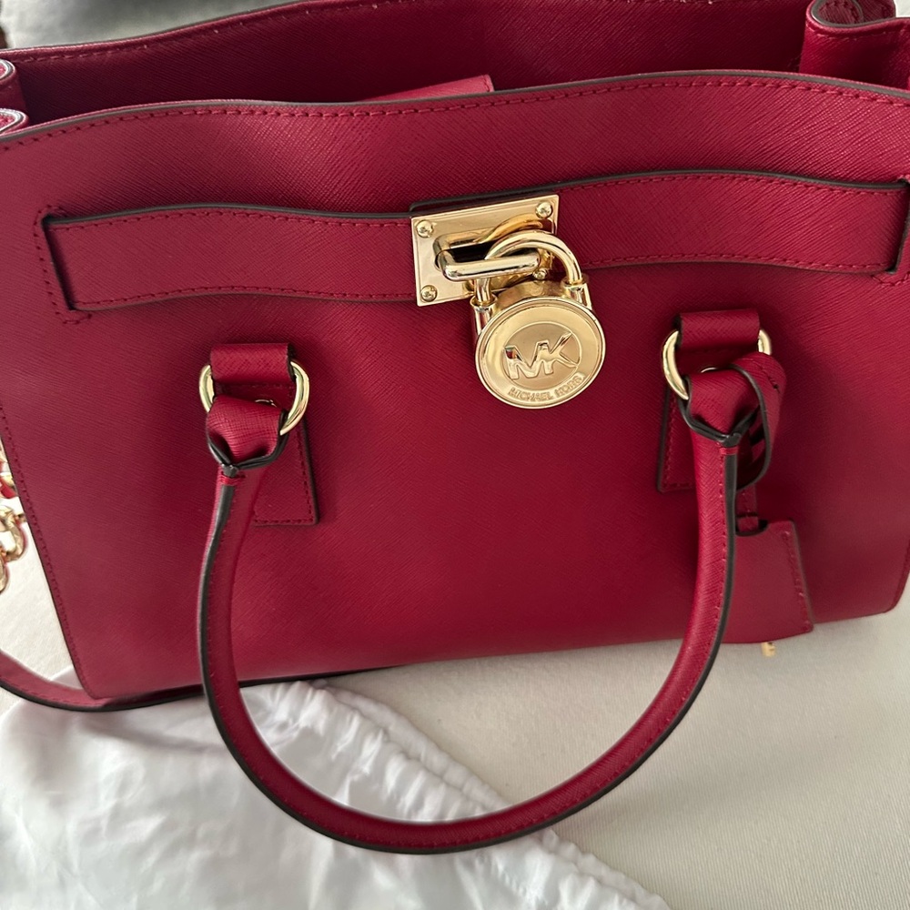 Michael Kors Cherry Red Satchel with Gold Accents